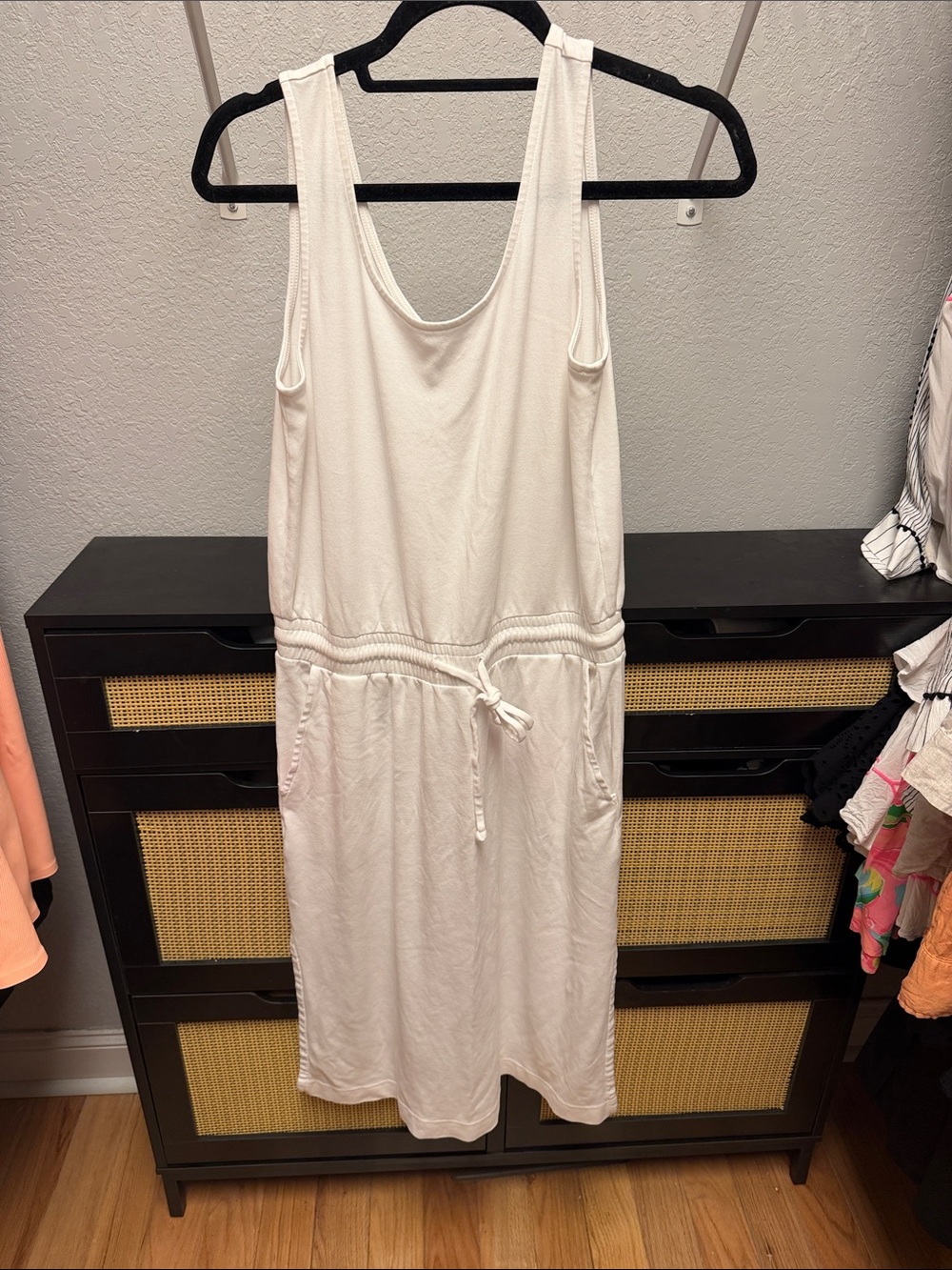 Women’s Cream Midi Tank Dress with Drawstring Waist